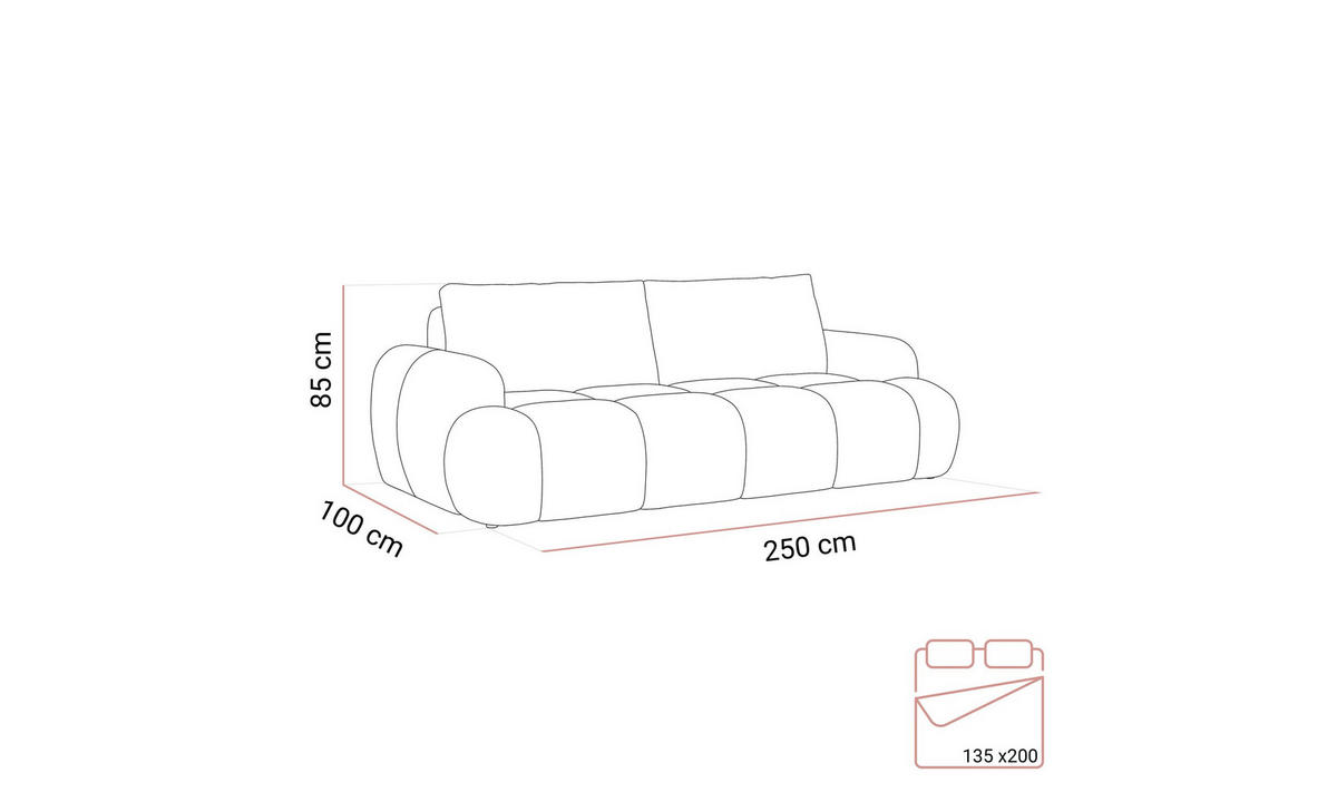 SCHLAFSOFA CORAL 250/100/85 cm mit Bettkasten Stoff Coral 65 - Ecru, Textil (250/85/100cm) - Lookway