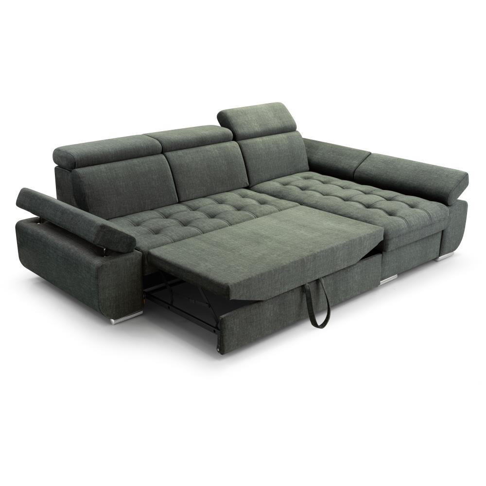 ECKSCHLAFSOFA Bianca dunkelblau rechts - Chromfarben/Dunkelblau, Textil (264/165cm) - Beautysofa