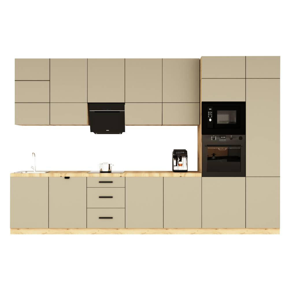 KÜCHENZEILE 400 cm - Langen KL21-M400 - in Beige/ Matt - Beige, Holz (400/212/58cm)