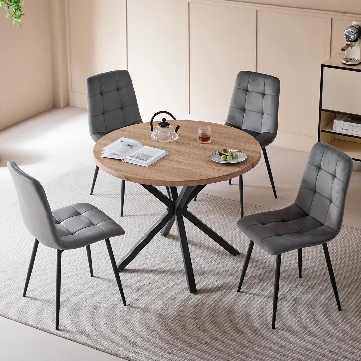 ESSZIMMERSTUHL Samtsitz Design Metallgestell Grau 4-teilig - Grau, Textil (43/89.5/44cm) - Kaket