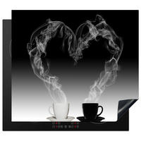 HERDABDECKPLATTE Kaffee - Herz - Schwarz und weiß - Tassen 57x51 cm - Weiß, Kunststoff (57.6/0.2/51.6cm) - MuchoWow
