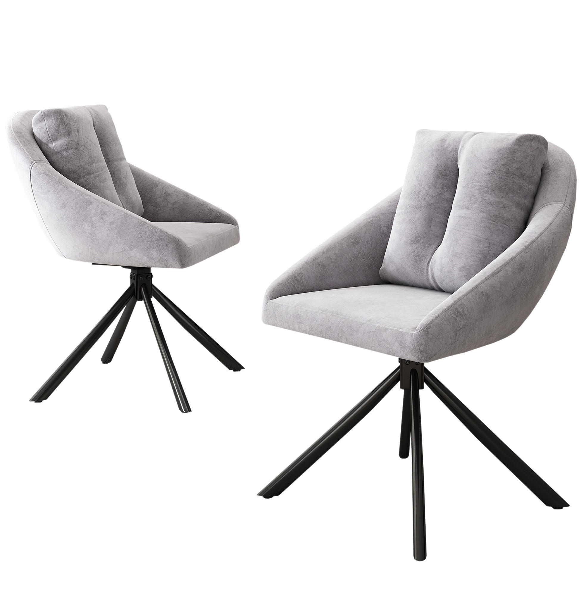 DREHSTUHL ergonomisch Samt Grau 2er-Set - Grau, Metall (54/79/65cm) - Meubliv