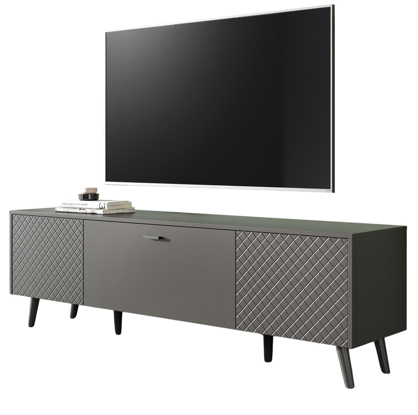 TV-LOWBOARD grau matt 185 cm, TV-Unterteil mit Struktur - Schwarz/Grau, Holzwerkstoff/Metall (185/55/40cm) - Inn.Furn
