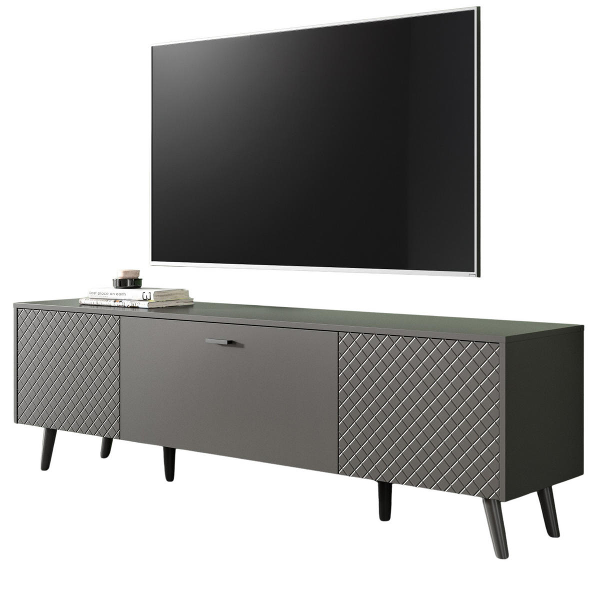 TV-LOWBOARD grau matt 185 cm, TV-Unterteil mit Struktur - Schwarz/Grau, Holzwerkstoff/Metall (185/55/40cm) - Inn.Furn