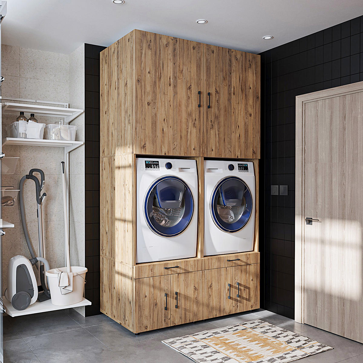 WASCHMASCHINENSCHRANK Serie 3 134cm Breit, 240cm Hoch - Eichefarben, Holzwerkstoff (134/240/67cm)