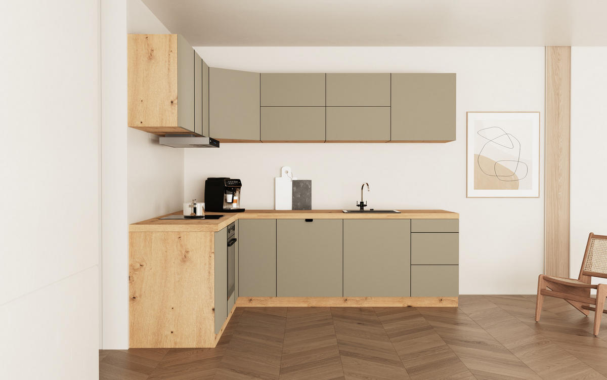 WINKELKÜCHE 240 cm x 200cm- Langen KL25-M240 - in Beige/Matt - Beige, Holz (440/212/52cm)