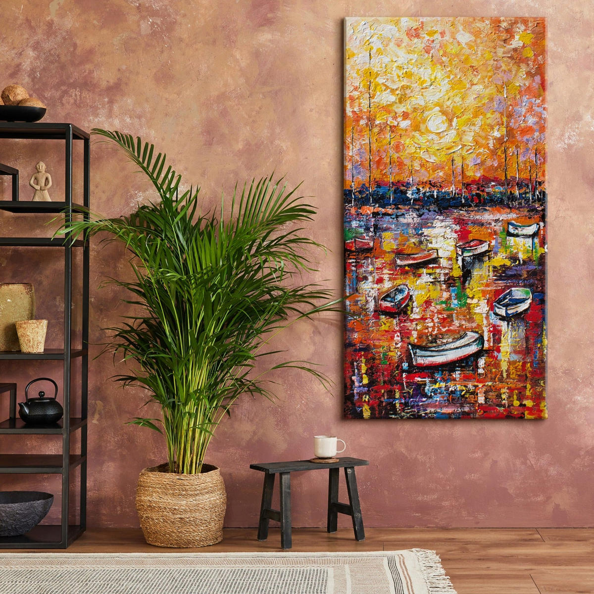 GEMÄLDE Hafen auf Keilrahmen 120x60 cm - Orange, Holz (120/60cm) - YS-art gallery