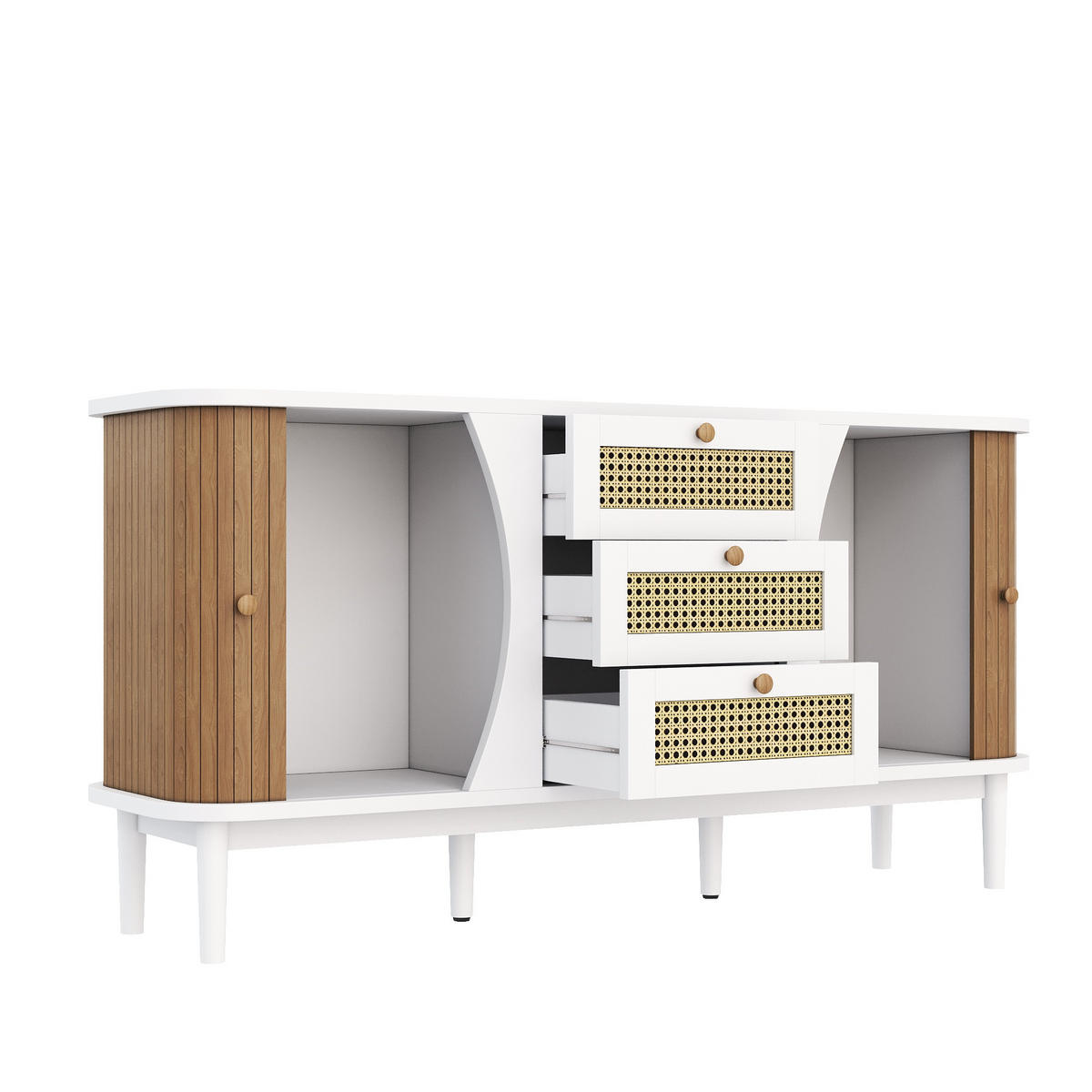 SIDEBOARD in Weiß und Rattan 140,5/40/76 cm - Weiß, Holzwerkstoff (40/76/140.5cm) - Urban Meuble