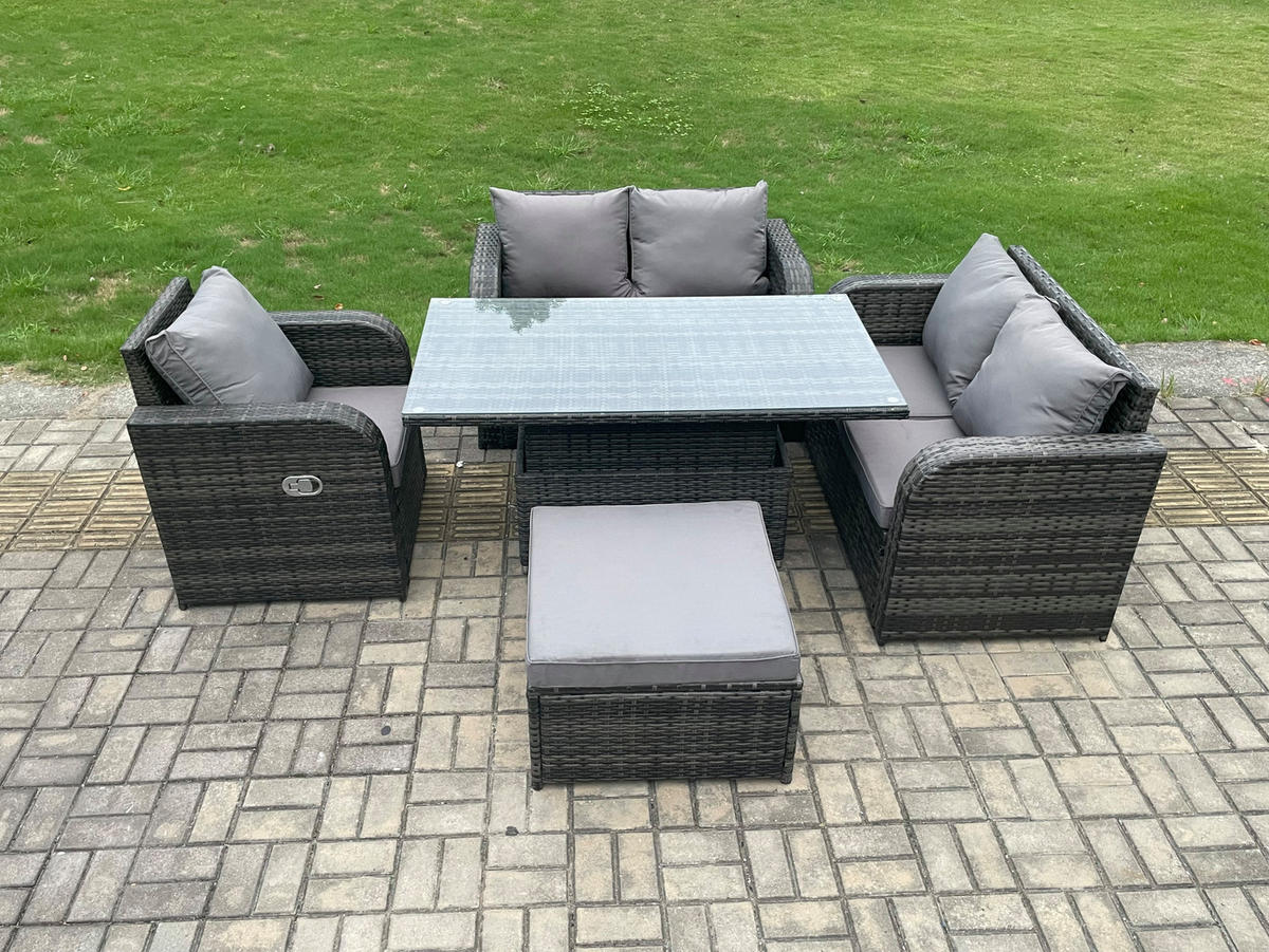 GARTENSOFA SET Polyrattan Dunkelgrau 6-Sitzer - Dunkelgrau, Metall - Fimous