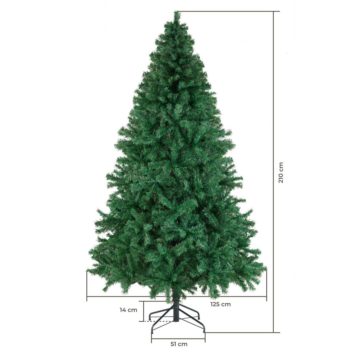 WEIHNACHTSBAUM Dasher, pulverbeschichteter Metallständer mit Kunststoffkappen , grün - Grün, Kunststoff (210cm) - tectake