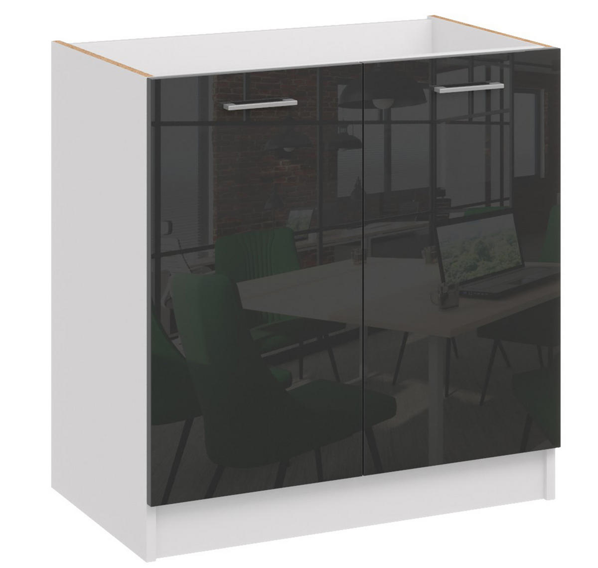 SPÜLENSCHRANK D80 ZL schwarz glanz - Schwarz Hochglanz, Holzwerkstoff (80/82/44cm) - roe furniture
