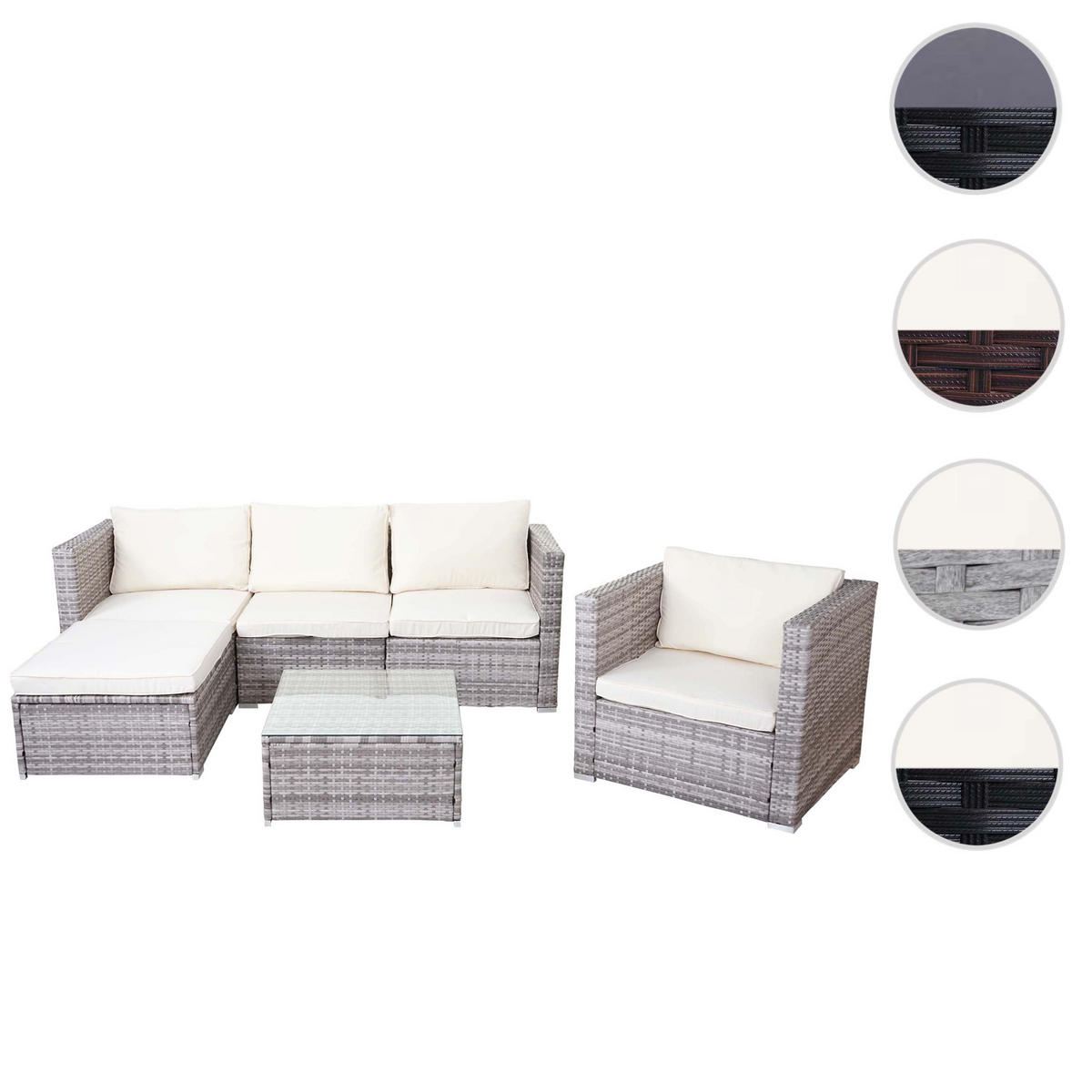 GARTENGARNITUR Lounge-Set Grau Kissen Creme - Grau, Metall - PROREGAL