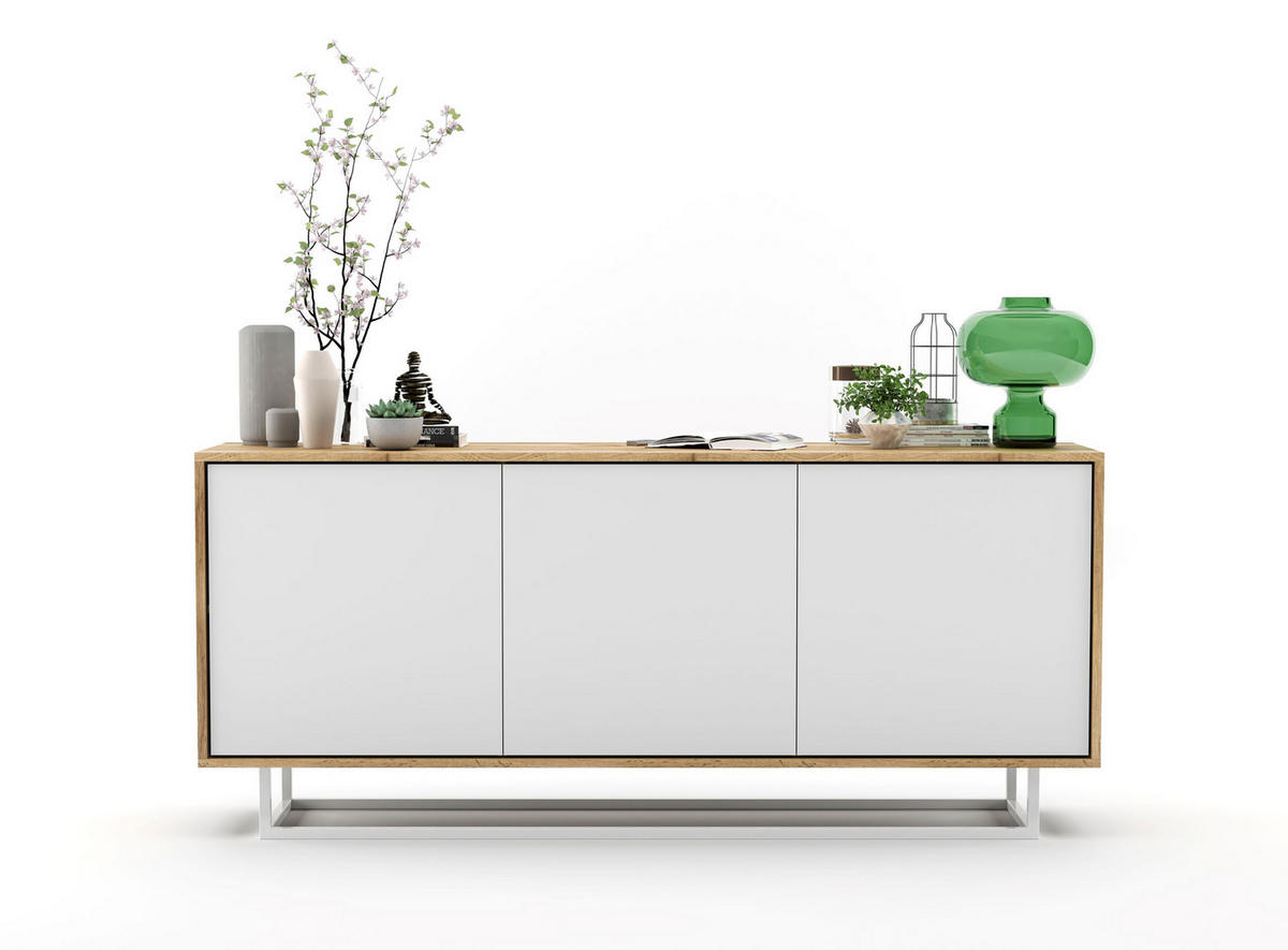 KOMMODE Apollo 3D Eiche wotan Weiß Matt 168 cm - Weiß, Holzwerkstoff/Metall (168/72/35cm) - Meble Lindner
