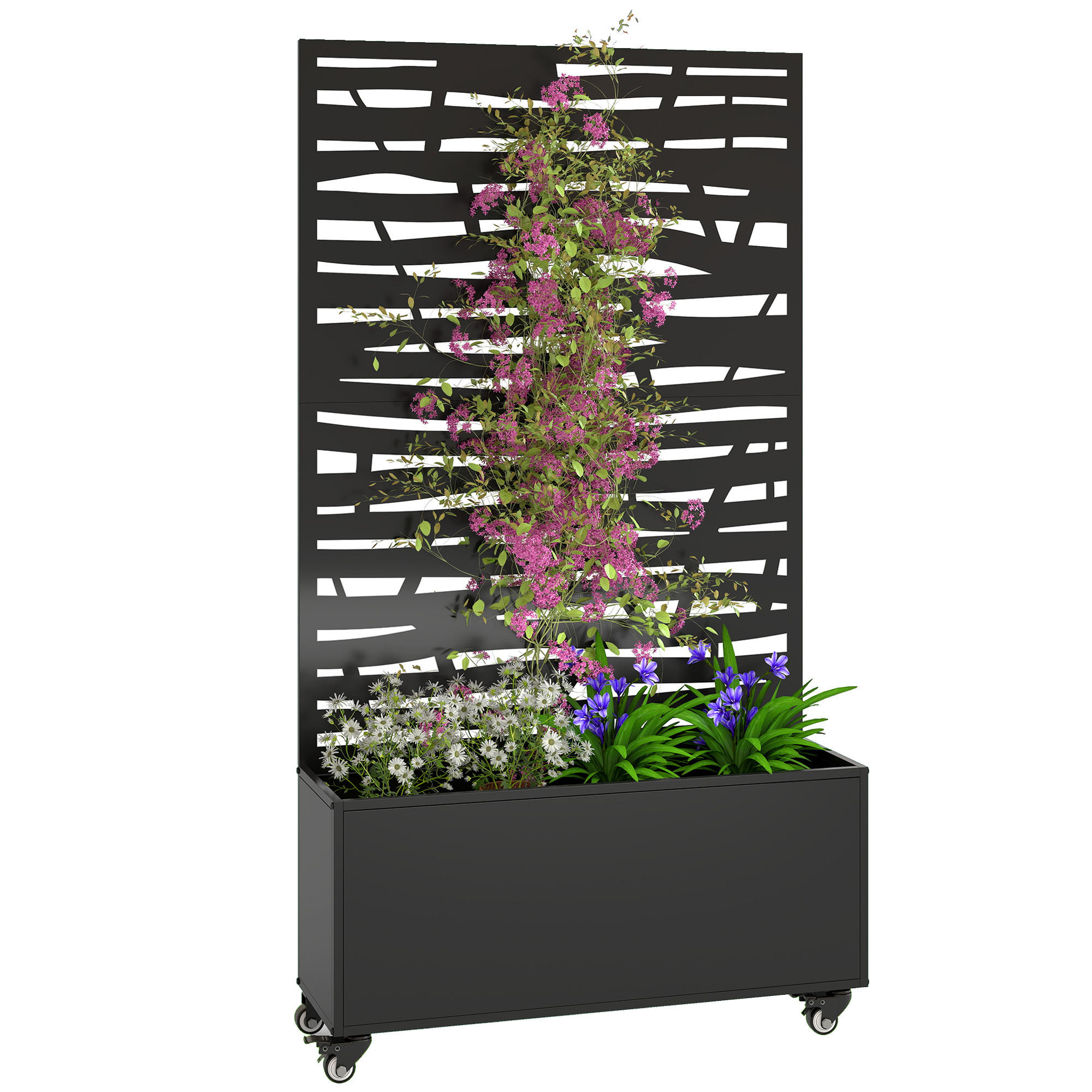 HOCHBEET DE-12280 auf Rollen mit Sichtschutz, 90/30/160 cm Schwarz - Schwarz, Metall (90/160/30cm) - ComfortXL