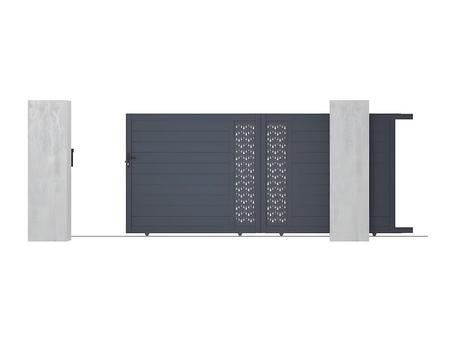 GARTENTOR Schiebetor - 416 x 180 cm - Aluminium - Halbvoll mit Muster - Anthrazit - GREGOR - Anthrazit, Metall (390/178cm) - Vente-Unique