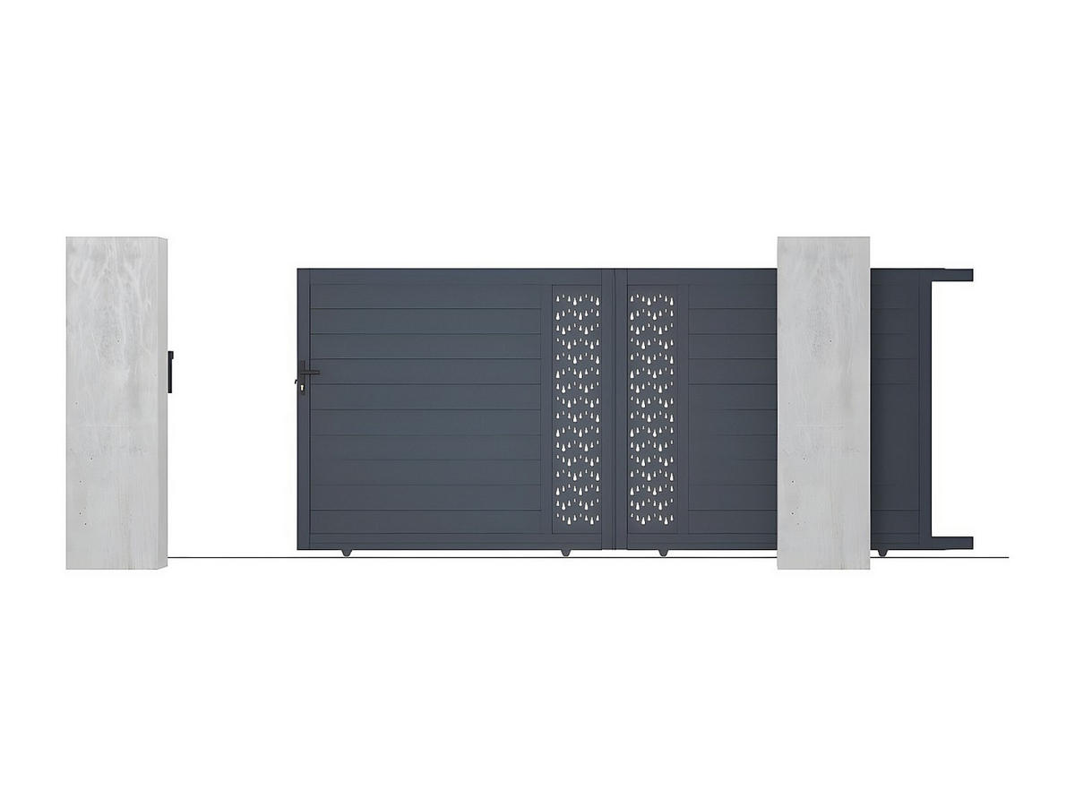 GARTENTOR Schiebetor - 416 x 180 cm - Aluminium - Halbvoll mit Muster - Anthrazit - GREGOR - Anthrazit, Metall (390/178cm) - Vente-Unique
