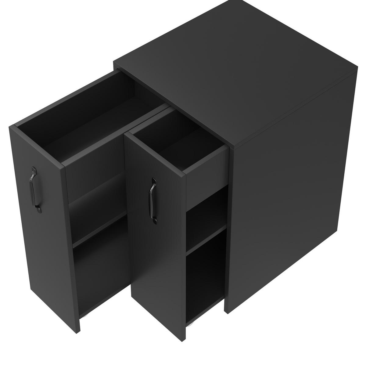 SIDEBOARD 52/50/75 cm mit 2 ausziehbaren Modulen, 8 Rollen und flexiblem Stauraum aus Spanplatte, Schwarz - Schwarz, Holzwerkstoff (52/75/50cm) - Redom