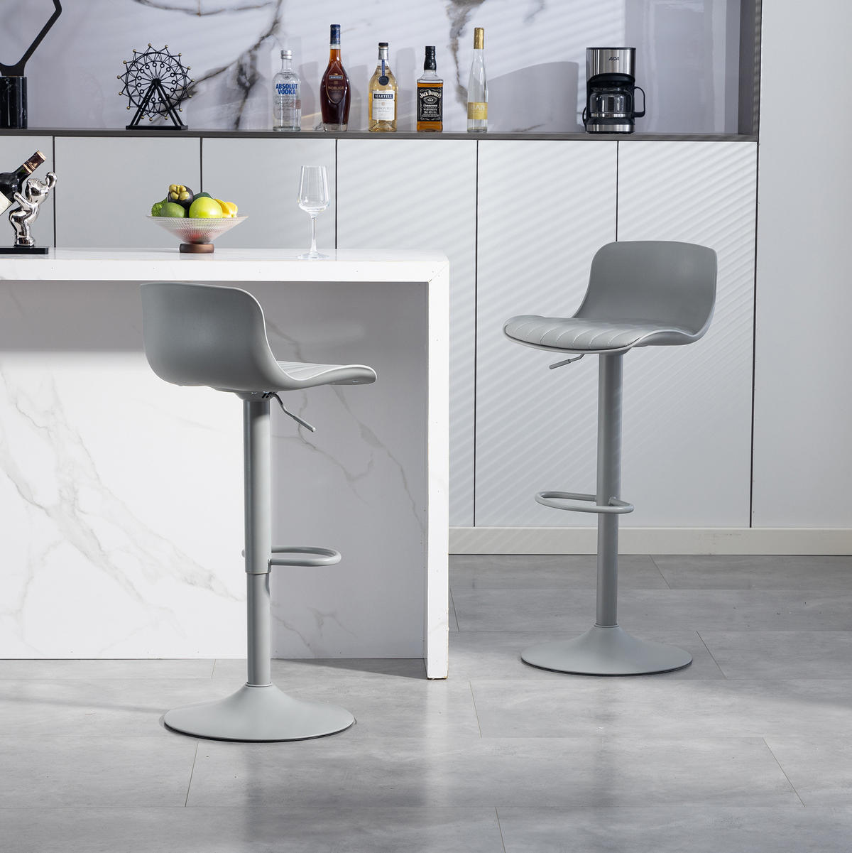 BARHOCKER drehbar höhenverstellbar 2er-Set Grau Metall gepolstert - Grau, Metall (44/80/43cm) - Meubliv