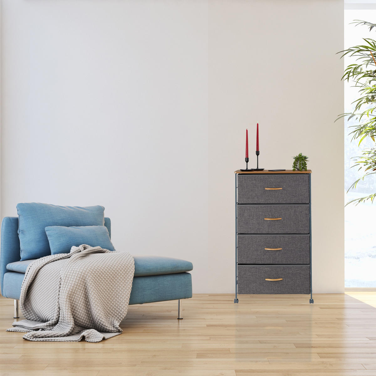 SCHUBLADENSCHRANK - Anthrazit, Holzwerkstoff/Textil (58/74.5/30cm) - Relaxdays
