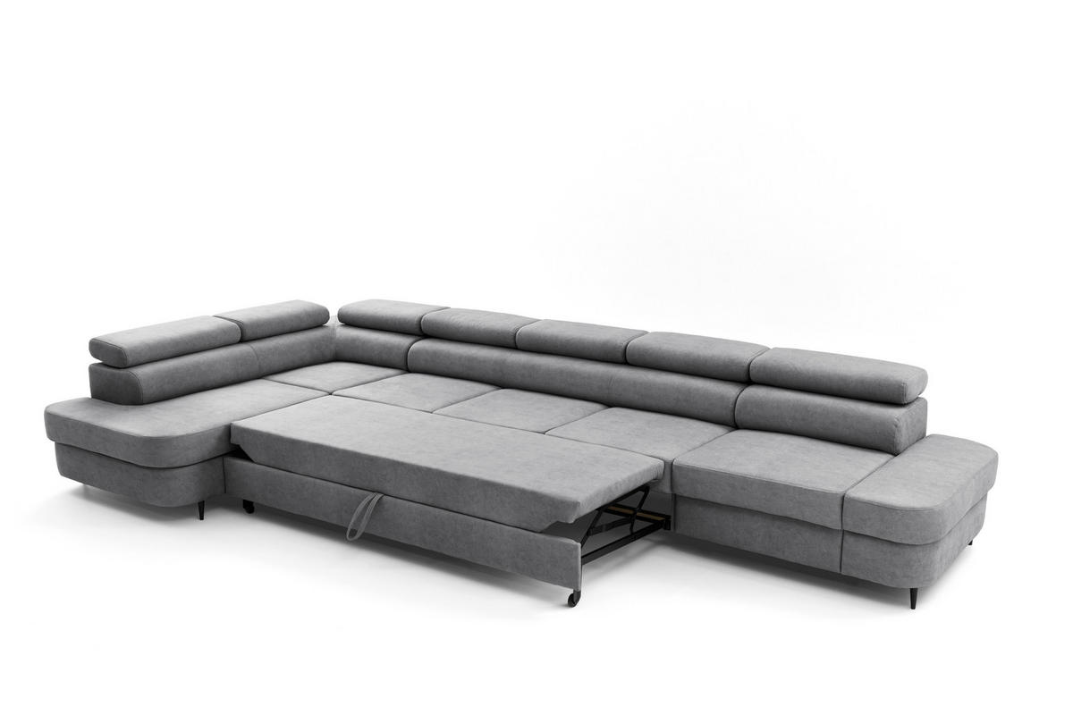 ECKSOFA PRIAM XXL L-Form Links mit Schlaffunktion 125x265 Velours Grau - Schwarz/Grau, Holz/Textil (203/420cm) - Muffo