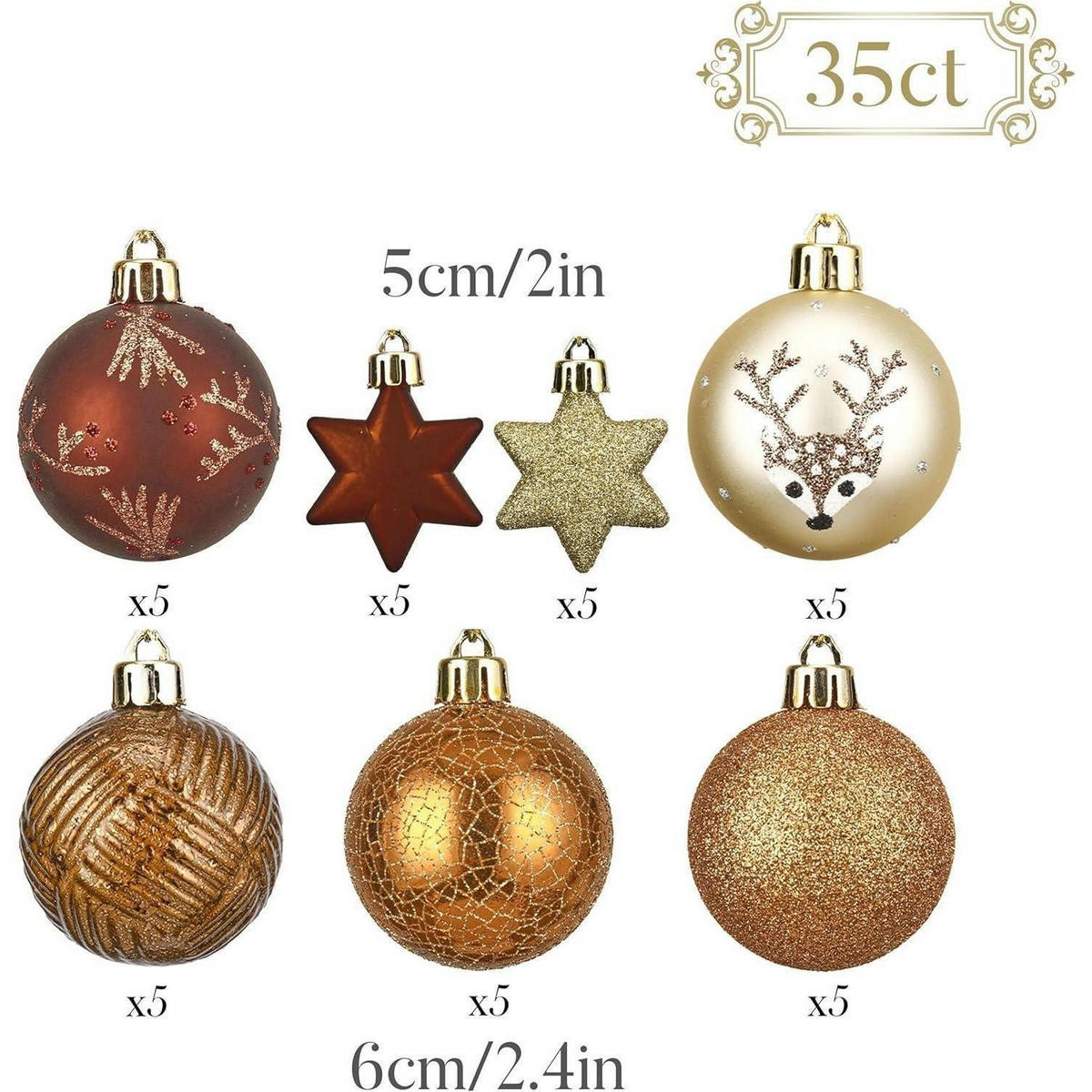 WEIHNACHTSKUGELN 35-teiliges Set 5 cm Kunststoff Kupfergold Bronze - Multicolor, Kunststoff (5/5/5cm)