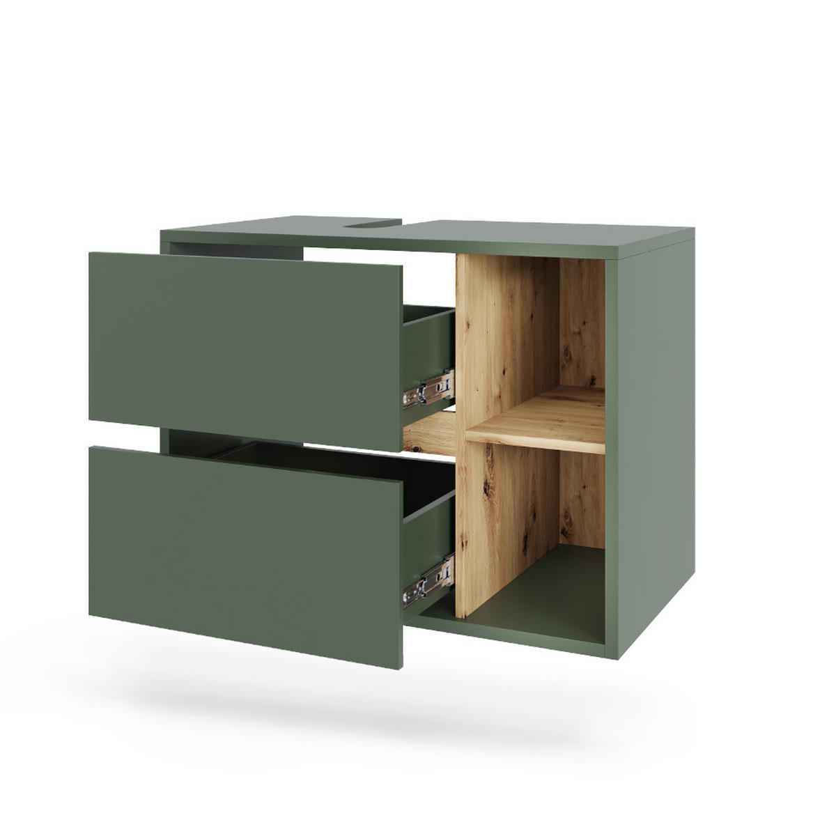 WASCHBECKENUNTERSCHRANK Viola Grün/Artisan 80 x 60 cm mit 2 Schubladen - Eiche Artisan/Grün, Holzwerkstoff (80/60/46cm) - Vicco