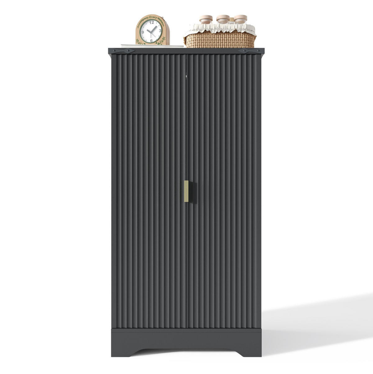 HOCHSCHRANK 120/60,5/40 cm mit LED-Sensorlicht, verstellbaren Böden und MDF-Front, Schwarz - Schwarz, Holzwerkstoff (60.5/120/40cm) - Redom