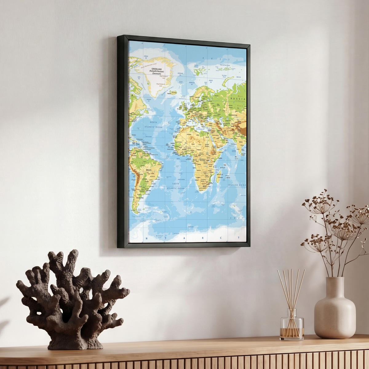 LEINWAND Bilder mit Rahmen - Weltkarte - Statistisch - Blau - Erde - Bildung - 30x40 - Blau, Textil (30/40cm) - MuchoWow