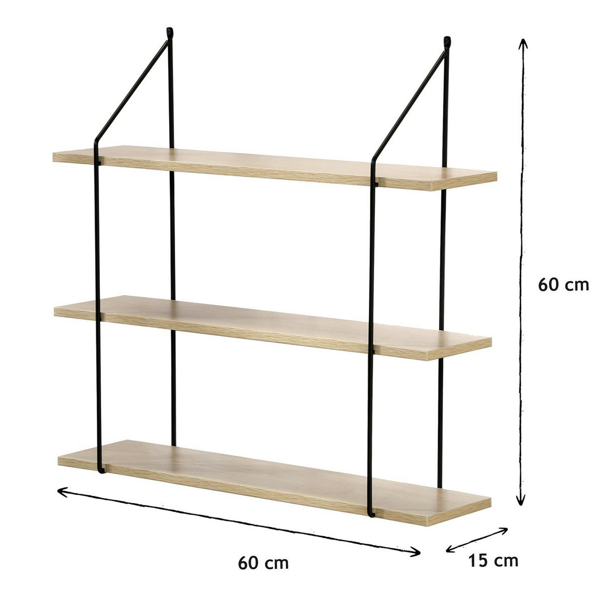WANDREGAL 3 Ebenen Holzdekor L60 cm - Eichefarben, Holzwerkstoff (15/60/60cm) - Calicosy