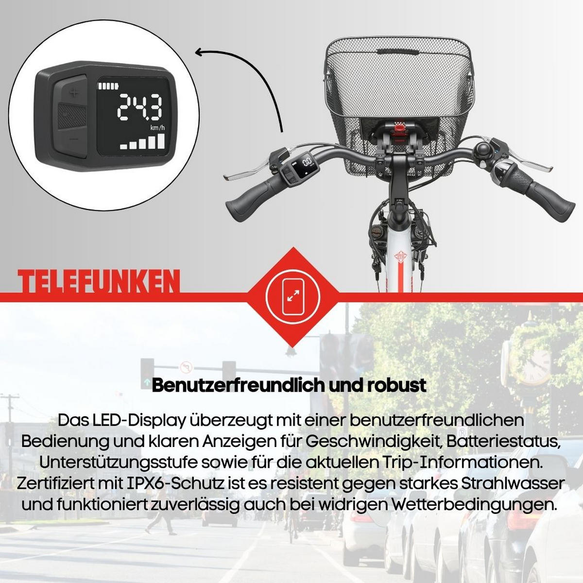 E-BIKE Cityrad Multitalent RC657 28 Zoll Elektrofahrrad 536,5 Wh Frontmotor 7-Gang-Kettenschaltung - Weiß, Metall (110cm) - Telefunken