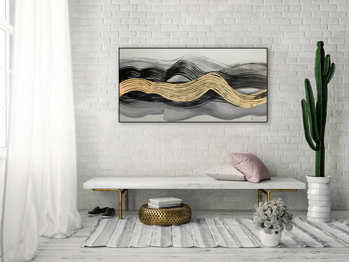 ACRYLBILD HANDGEMALT 120/60 cm - Schwarz/Weiß, Holz/Textil (1.6/60cm) - KUNSTLOFT