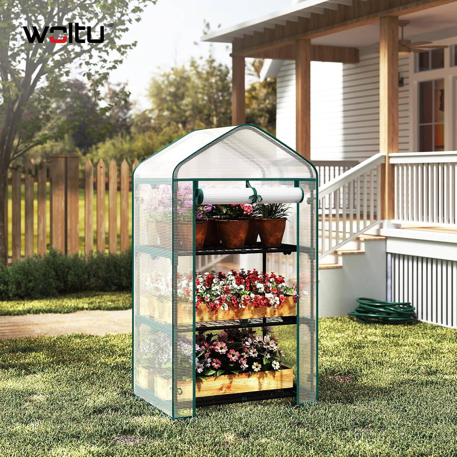 GEWÄCHSHAUS, Winterfest stabil platzsparend, 69 x 158 x 49 cm - Weiß, Textil/Metall (69/125/49cm) - Woltu