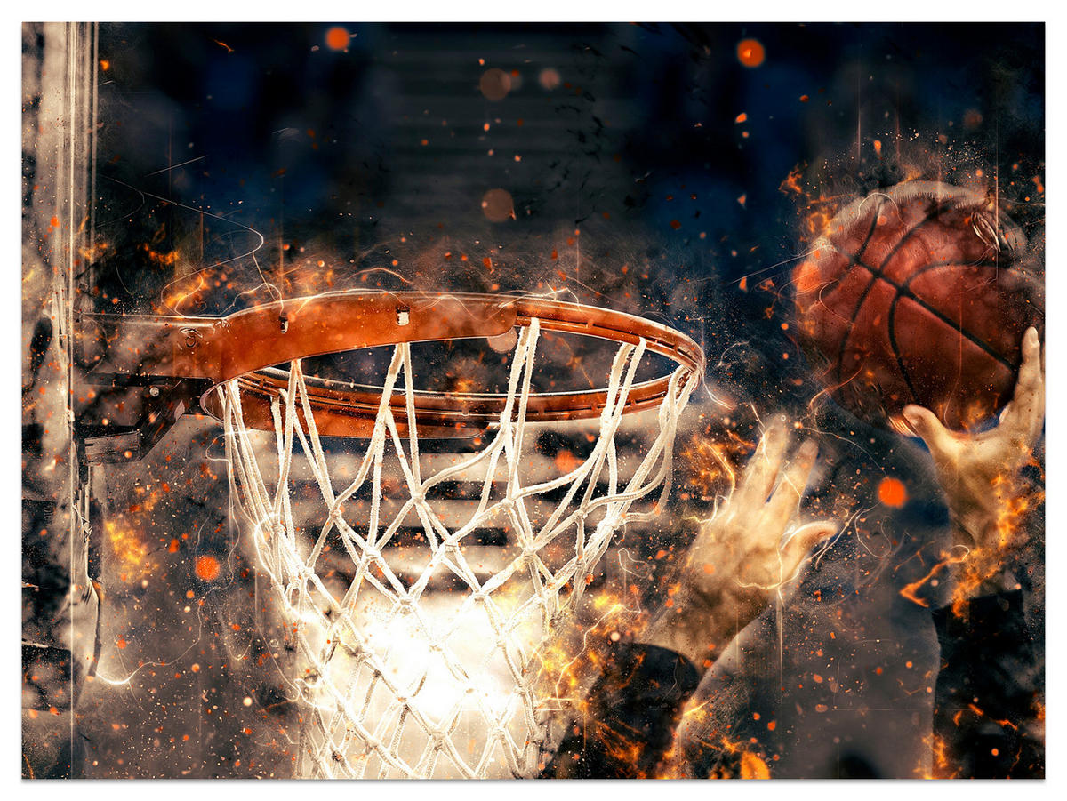 FOTOTAPETA Pre Študentskú Izbu Akvarel Basketbal Smeč Hráč Šport 150 x 105 cm - oranžová/hnedá, papier (150/105cm) - Muralo