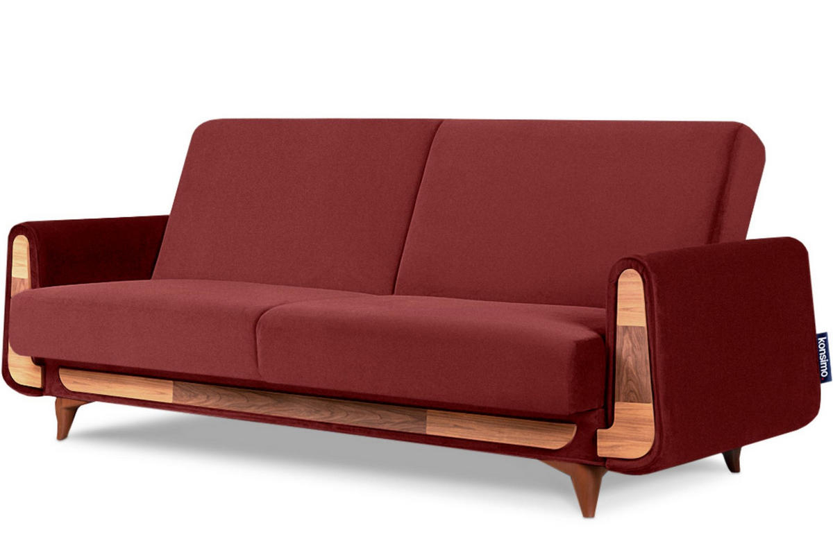 3-SITZER-SCHLAFSOFA GUSTAVO mit Armlehnen, rot - Dunkelbraun/Braun, Holz/Holzwerkstoff (230/98/98cm) - KONSIMO®