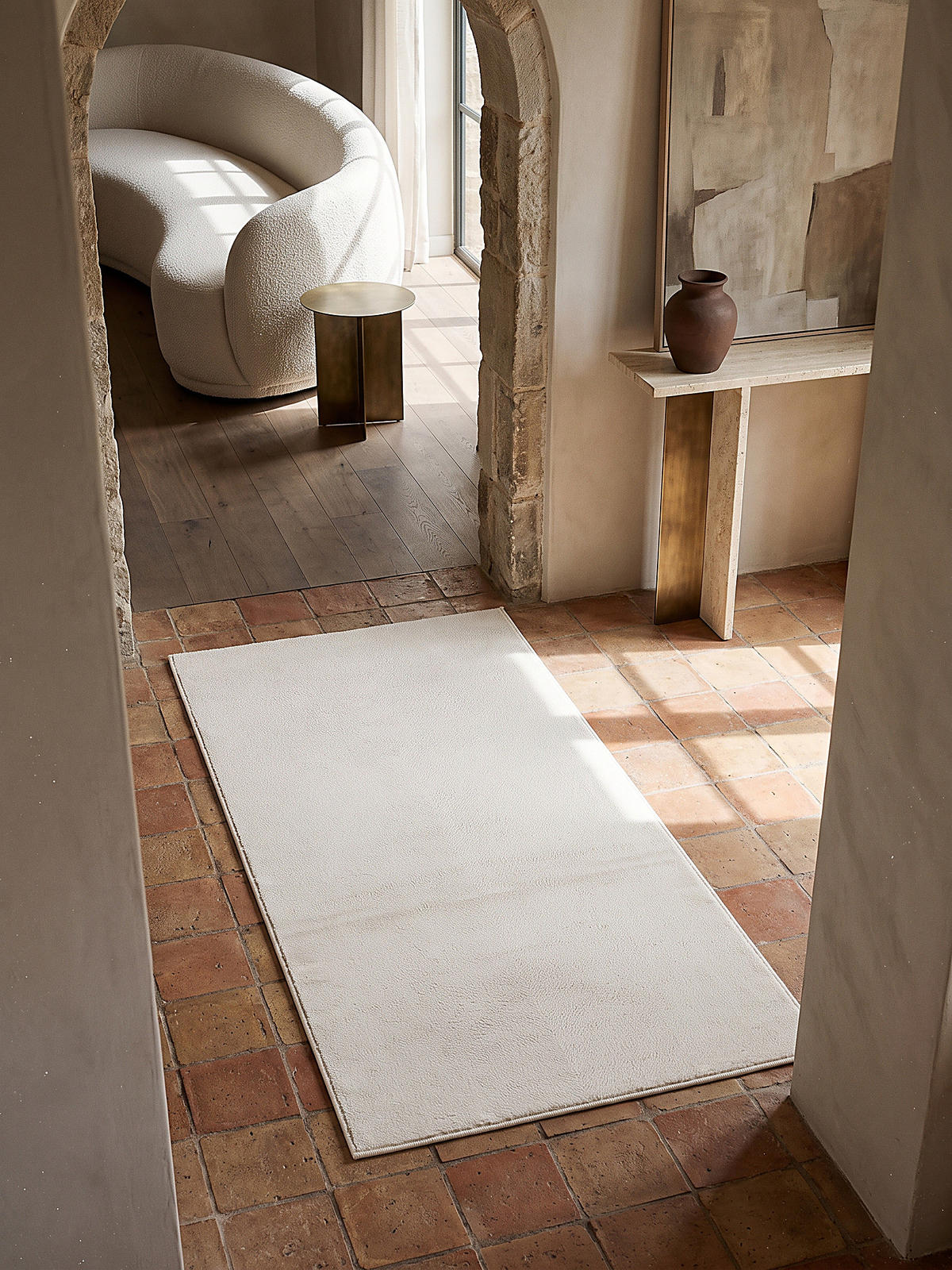 TEPPICHLÄUFER Antirutsch Uni ALDAN Polyester Creme 80 x 300 cm - Beige, Textil (80/300cm) - KADIMA DESIGN