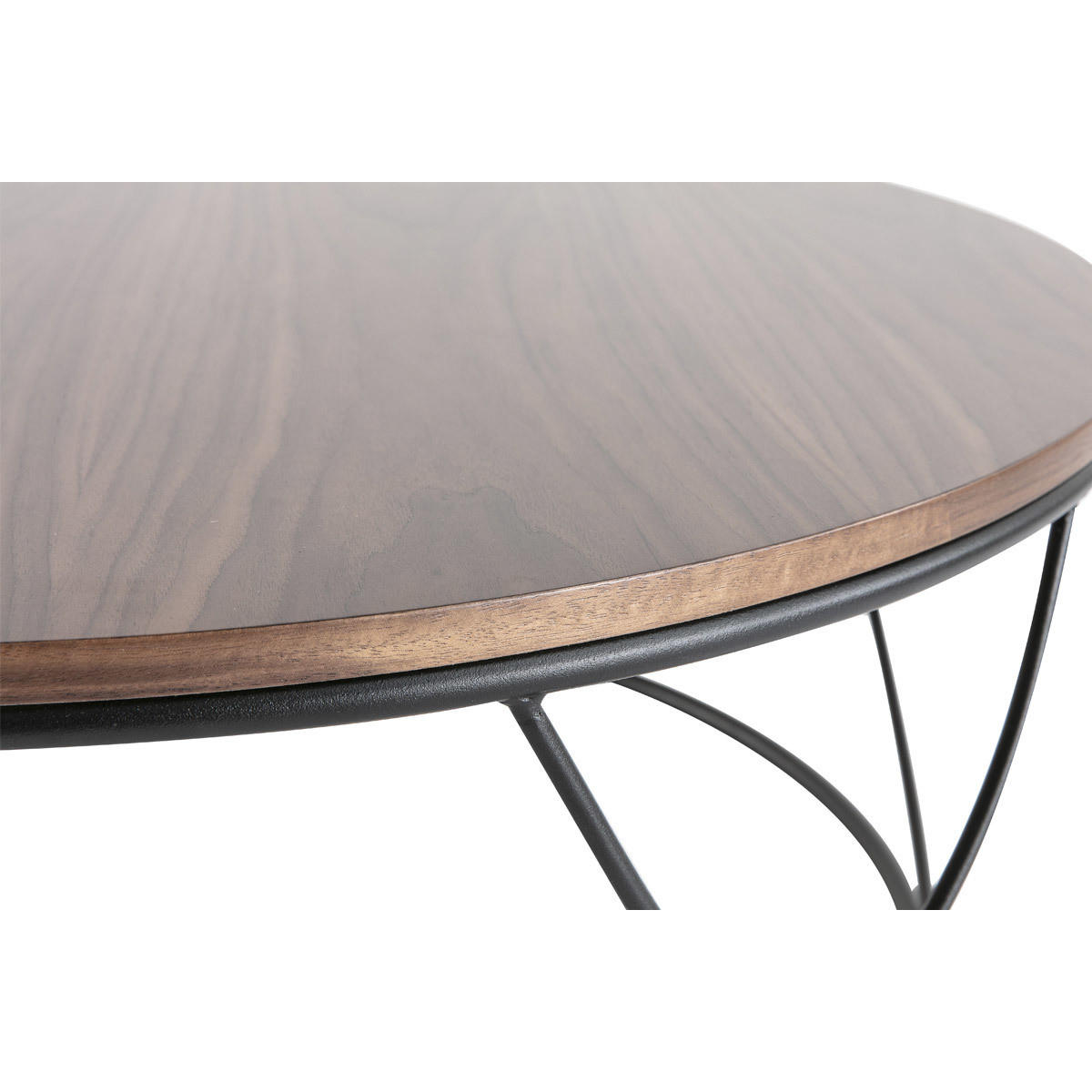 COUCHTISCH Dunkles Holz Metall Schwarz Rund 80 cm LACE - Walnussfarben, Holz (80/80/30cm) - Miliboo