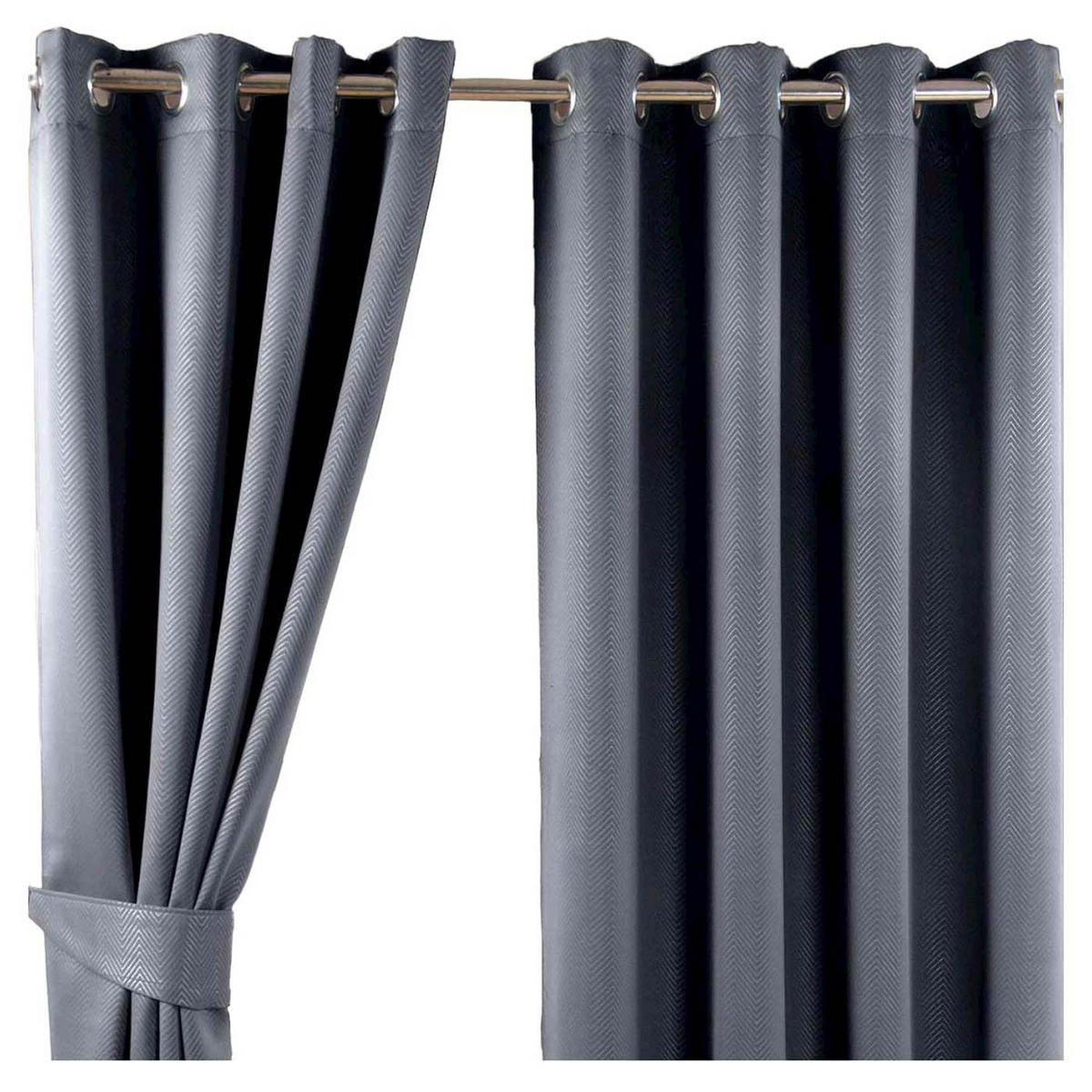 VERDUNKELUNGSVORHÄNGE Fischgrät mit Thermo-Funktion, Ösen 167/137 cm - Dunkelgrau, Textil (167/137cm) - Homescapes