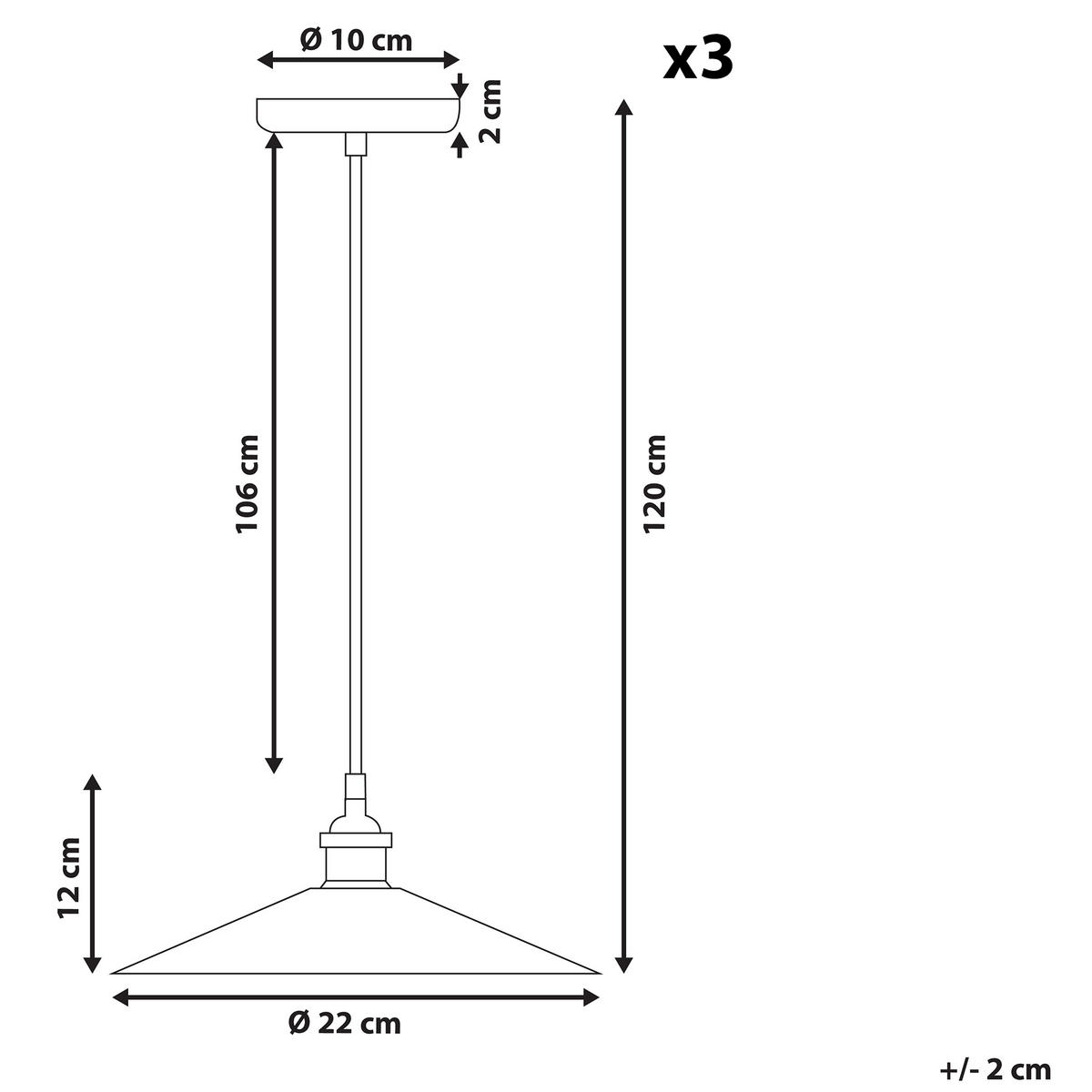 HÄNGELEUCHTE 3er-Set Swift 22/22/120 cm - Schwarz, Metall (22/22/120cm) - Beliani