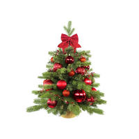 WEIHNACHTSBAUM künstlicher 60 cm mit LED-Beleuchtung, ROTEWEIHNACHTEN II, mit 34 Weihnachtsbaumschmuck, Pflanztopf mit Jutesack - Rot/Grün, Kunststoff/Stein (40/60cm) - LAALU