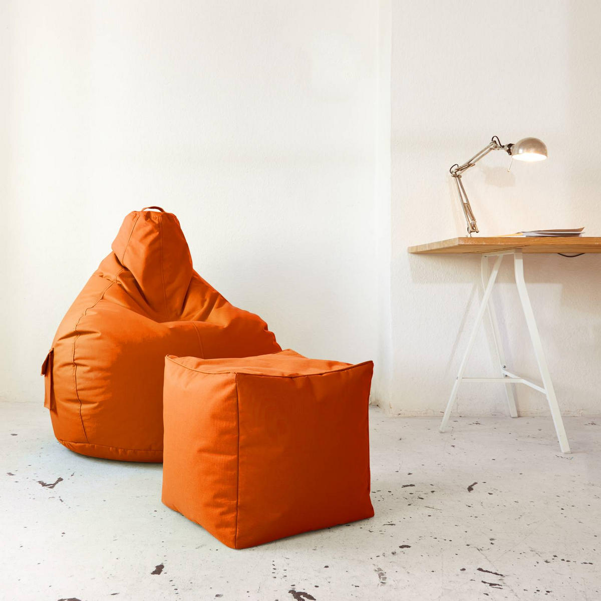 SITZSACK-HOCKER Pouf "Cube" 40x40x40cm - Orange, Textil (40/40/40cm) - Green Bean