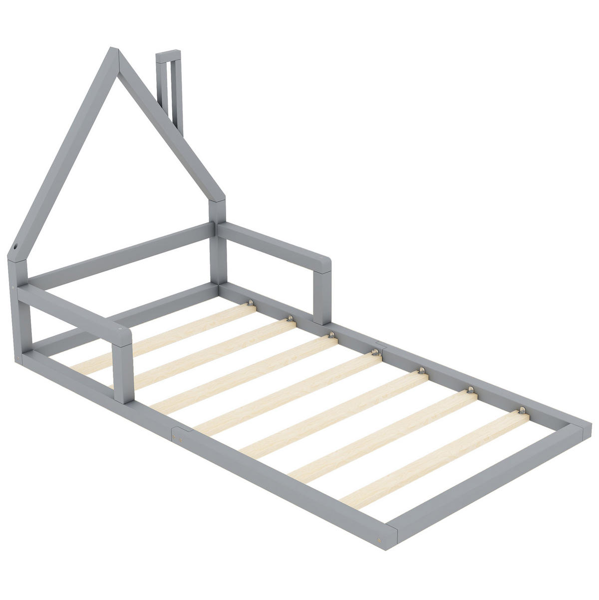 KINDERBETT 90/200 cm in Hausform aus Kiefernholz und MDF, Grau - Grau, Holz (90/200cm) - BEAOK