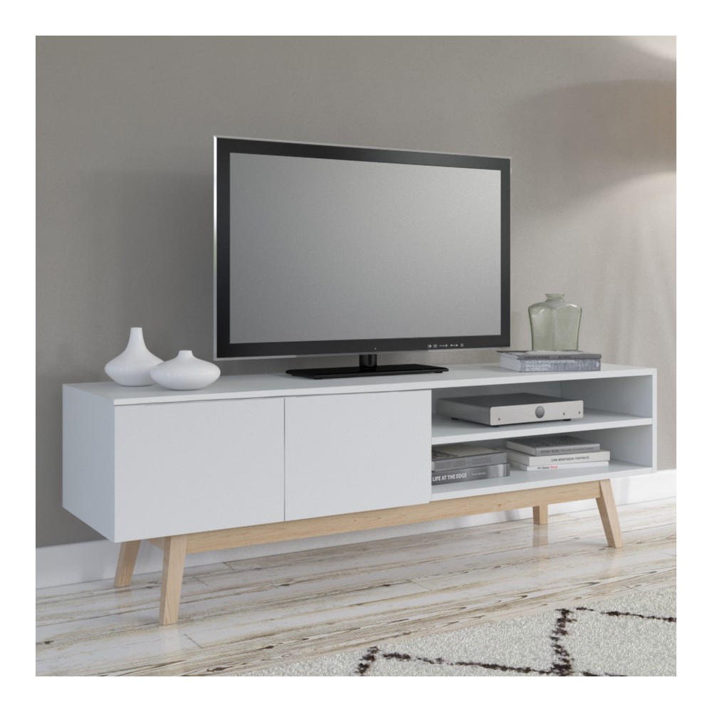 LOWBOARD HOME / TV-Element 160cm mit 2 Türen + 1 Nische / Weiß - Weiß, Holzwerkstoff (42/50/160cm) - Weber Industries