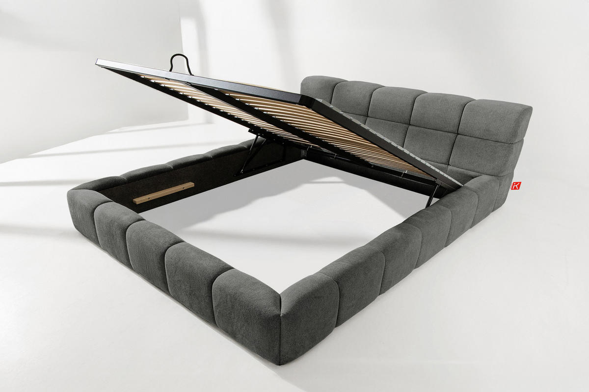 POLSTERBETT AERI 140/160/180/200 mit Rahmen und Bettkasten, grau - Grau, Holz/Holzwerkstoff (200/200cm) - KONSIMO®