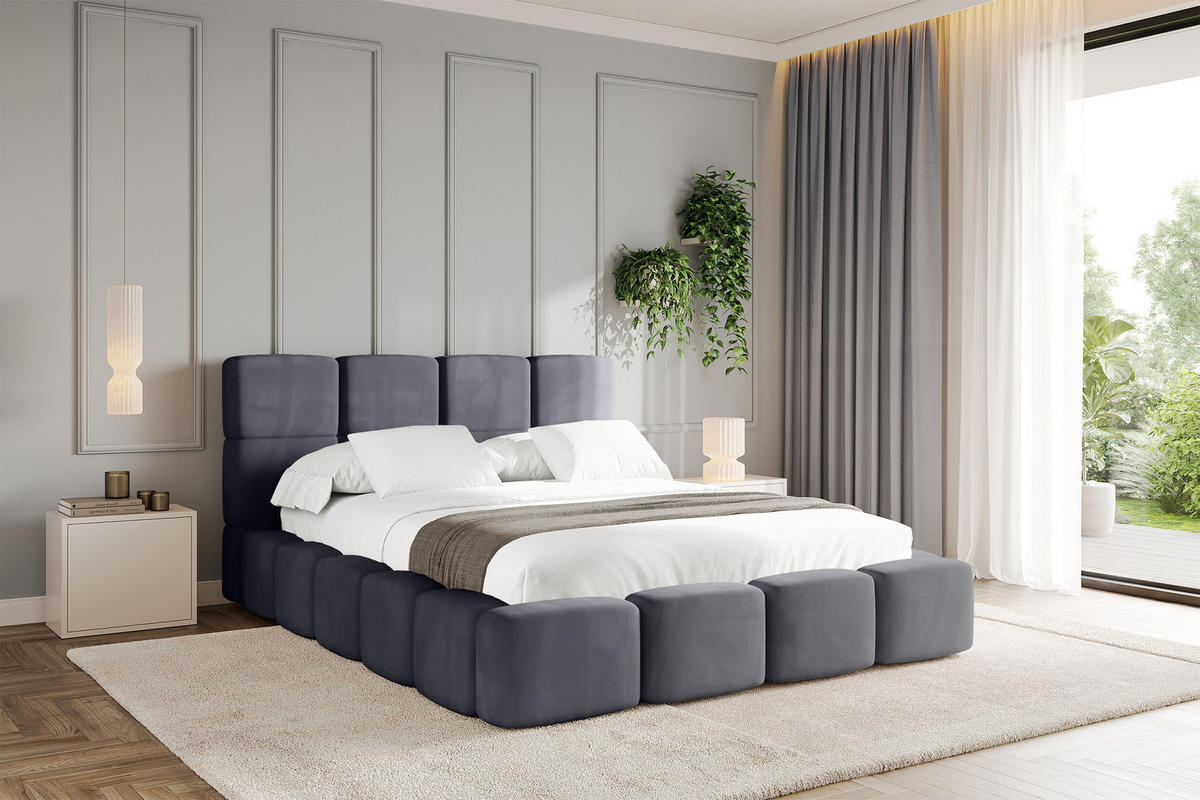 POLSTERBETT mit Bettkasten und Lattenrost, Bett mit Matratze H3/H4, Kopfteil, Boxbett, Doppelbett mit Stauraum - NATA 120x200 Dunkelgrau - Dunkelgrau, Holzwerkstoff/Textil (120/200cm) - ALTDECOR