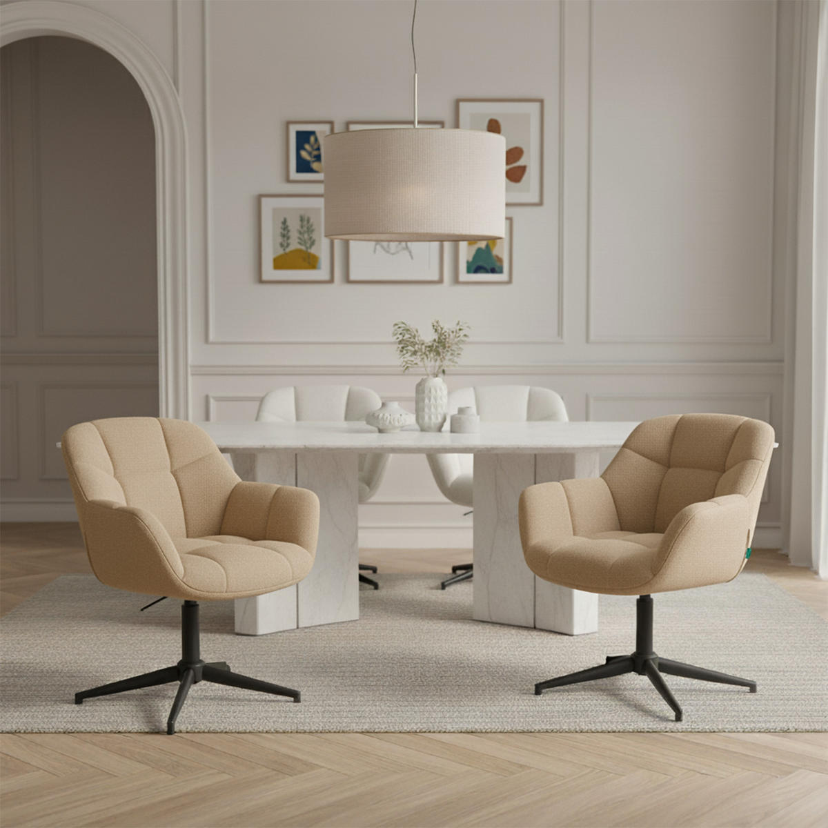 BÜROSTUHL Mika-Nala - Beige/Schwarz, Textil/Metall (65/78/66cm) - DUBI Möbel