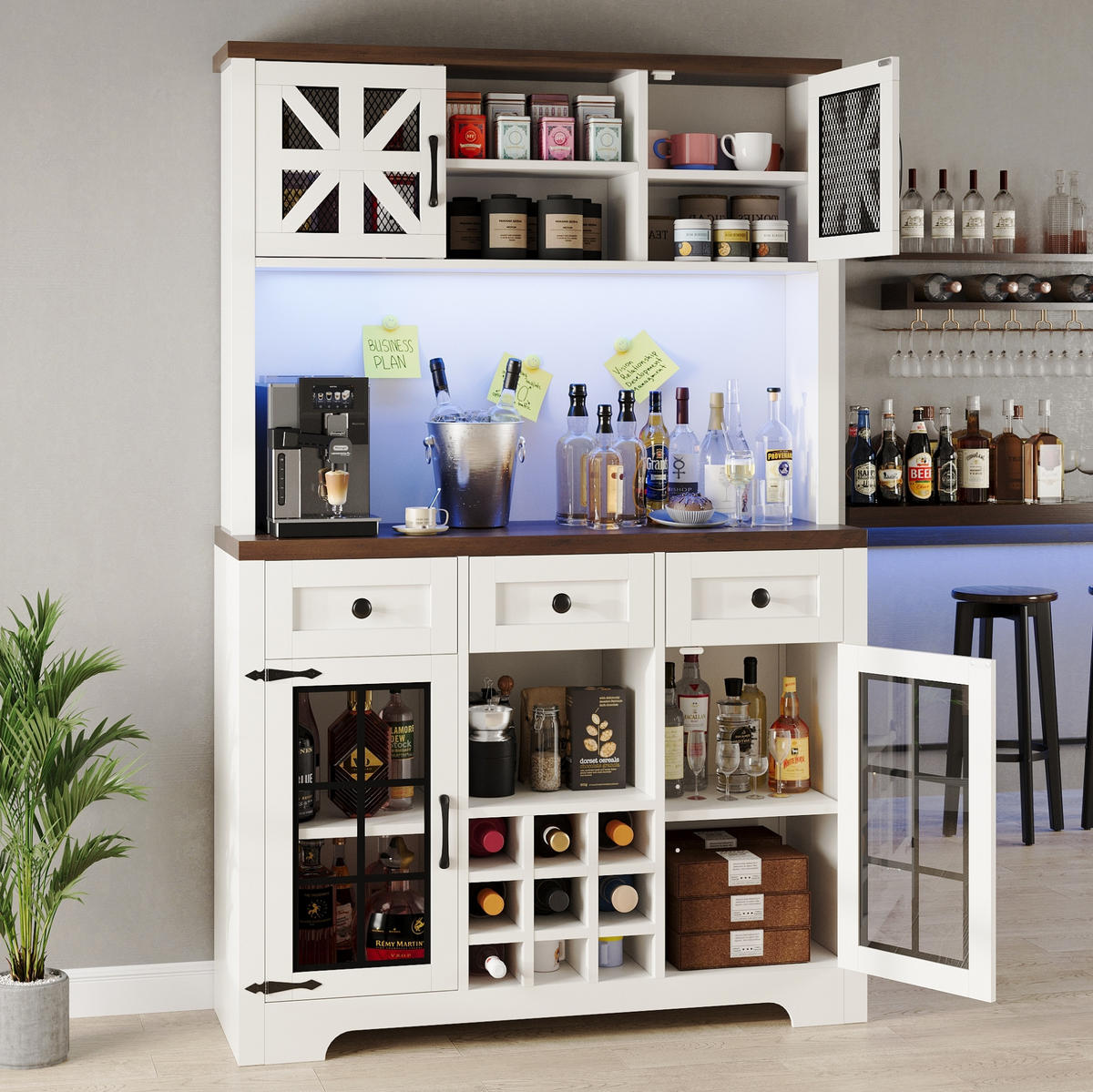 BUFFET 120/180/40 cm Weiß aus MDF und Glas mit LED-Beleuchtung - Weiß, Holzwerkstoff (40/180/120cm) - OKMYHOME