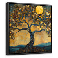 LEINWAND Bilder mit Rahmen - Baum - Mond - Blumen - Gold - Kunst - 20x20 - Orange, Textil (20/20cm) - MuchoWow