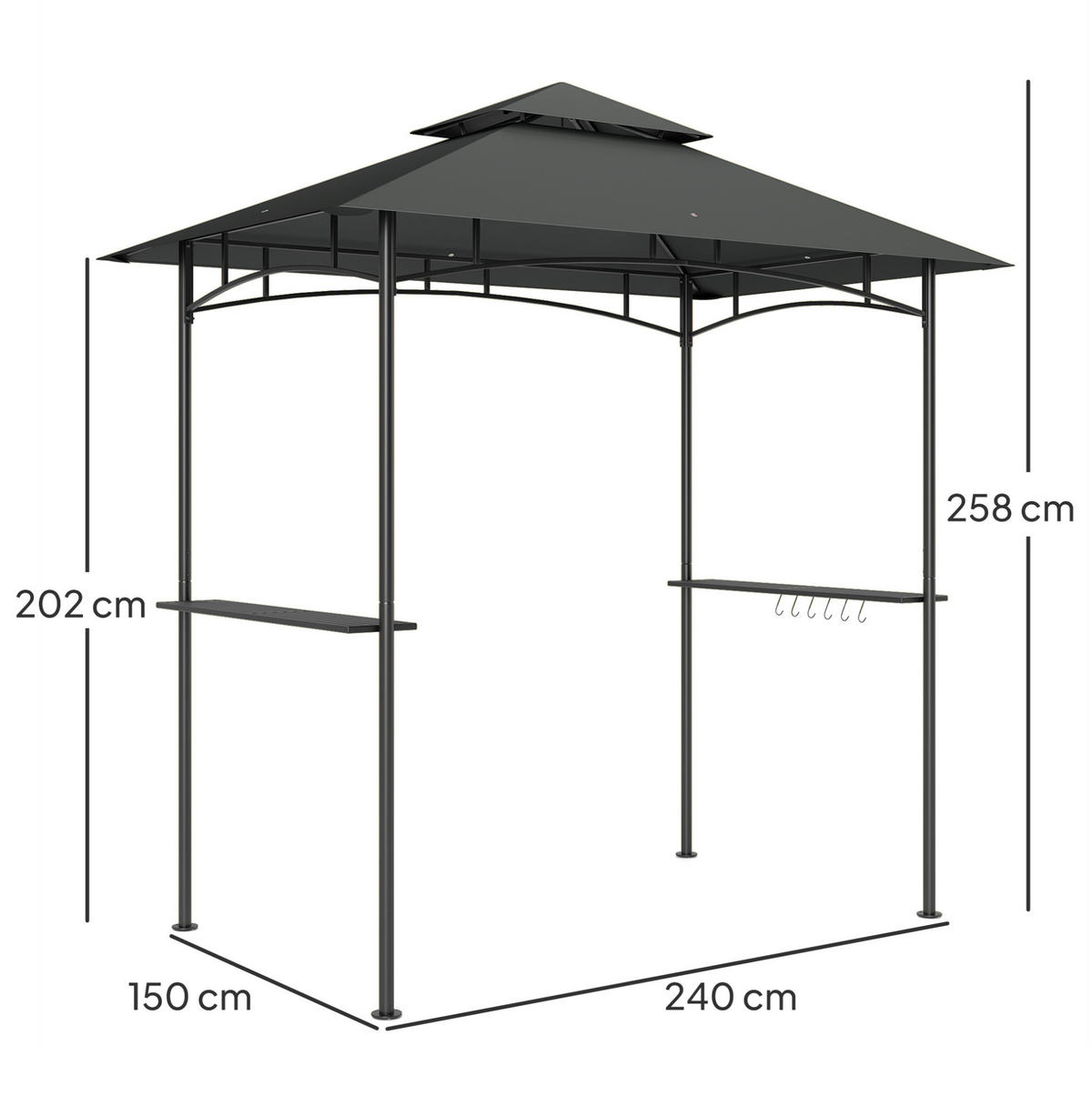 PAVILLONS aus Polyester 240x150x258 cm in Dunkelgrau mit LED-Lichtern - Dunkelgrau, Textil (240/258/150cm) - Modfu