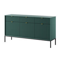 SIDEBOARD Eternas 3T 3S Grün 154/83/39 cm – schwarze Füße, mit geriffelten Fronten - Schwarz/Grün, Holzwerkstoff (154/83/39cm) - AX Living