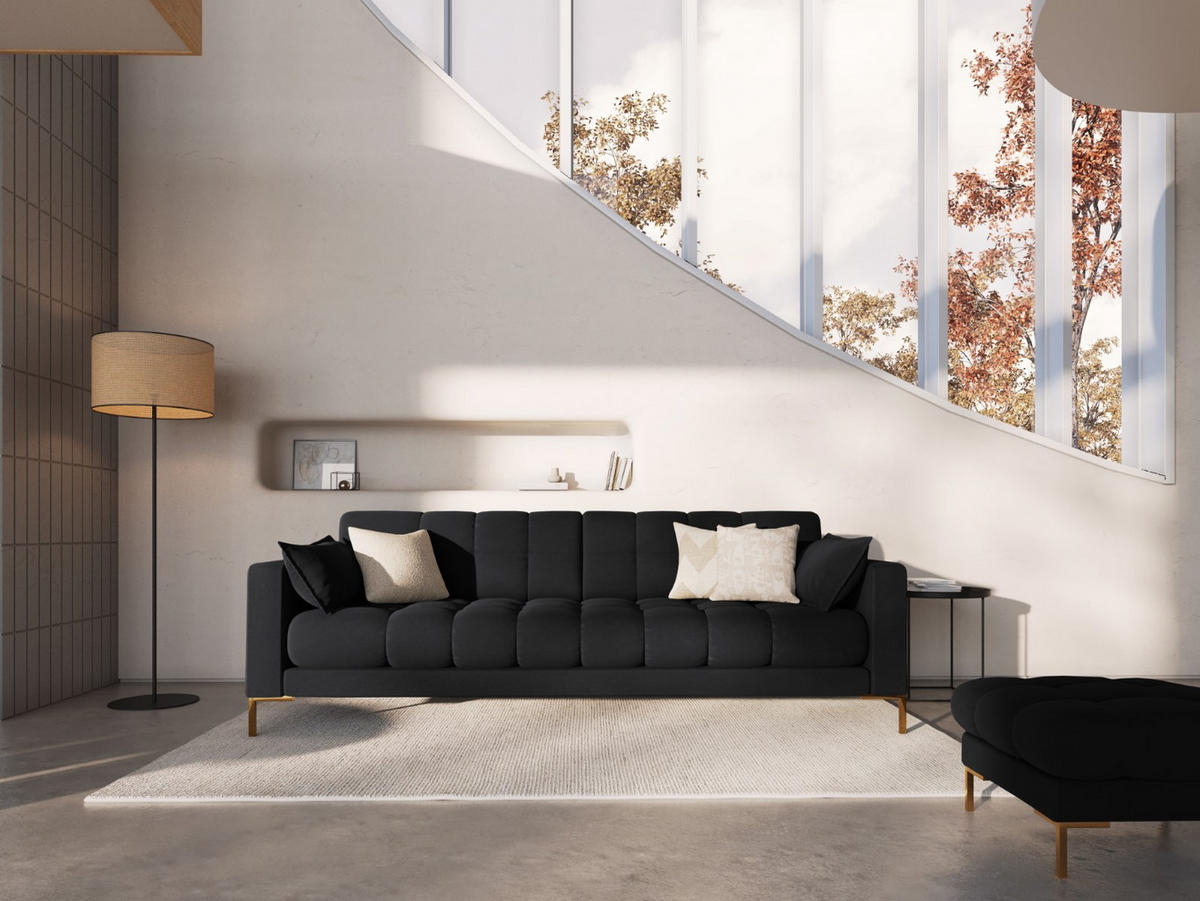 SOFA Mamaia aus Samt schwarz 4 Sitzplätze - Schwarz, Textil (92/75/217cm) - Micadoni